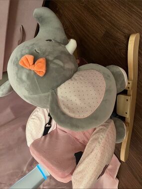 Plush Grey Elephant Stuffed Toy with Pink Accents
